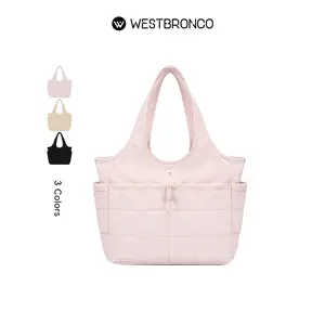 WESTBRONCO Valentine's gift idea 2026 new in chic Puffer Tote Bag 14'' Laptop Tote for Women Mom Purse Waterproof winter trendy Fashion Shoulder Bag 2 front pocket for University Work & Diaper Bag gift for her