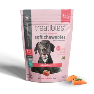 Treatibles Extra Strength Salmon Oil Flavored Soft Chewable Calming Supplement for Dogs, 7-mg, 60 count