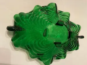 Vintage 12" Green Glass Centerpiece Bowl Footed Dish Antique Tableware Decorative Item 12x10 Inches Excellent Condition