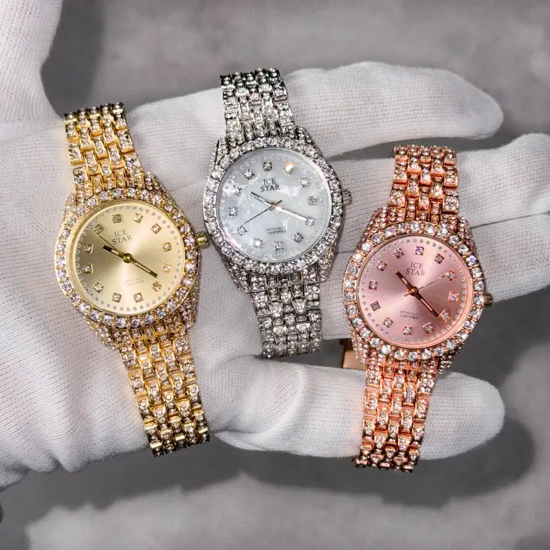 MaxBling81 Women's 32mm Analog Watch - Iced-Out Simulated Diamond Bezel, Sleek Dial, Quartz Movement, Stylish Metal Wristwatch for Women, Casual Trendy & Modern Analog Wristwatch, Analog Watches