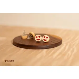 Heart Eyes Emoji Earrings - Maple with Red Epoxy Resin - Wood Earrings,Emoji Earrings,Fun Earrings