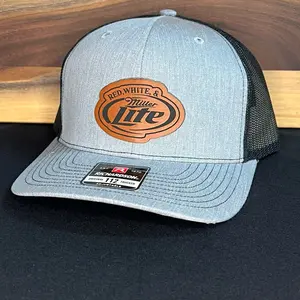 Red White Miller Light Leather Patch Hat