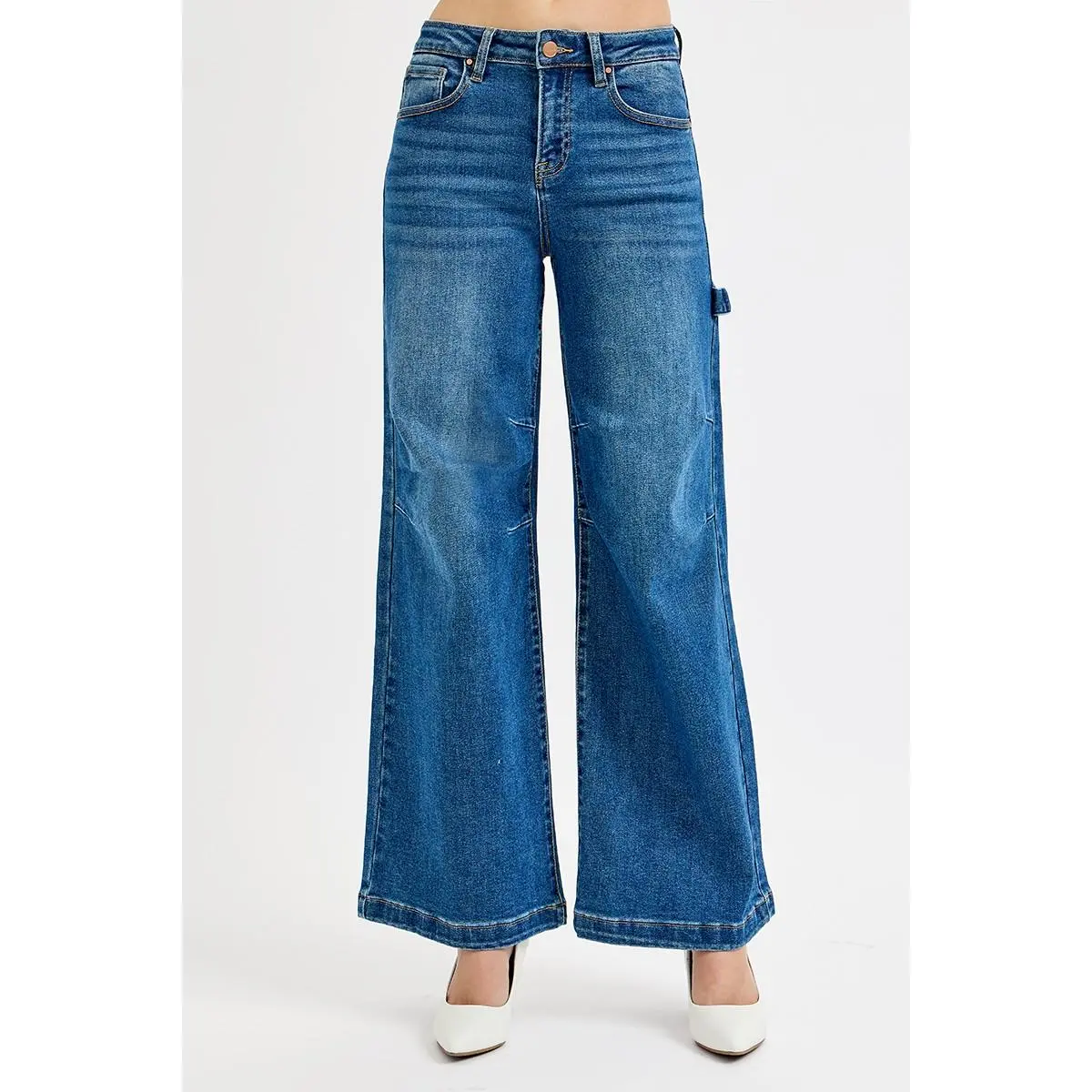 RISEN Full Size High Rise Wide Leg Patch Detailed Jeans Plus Size