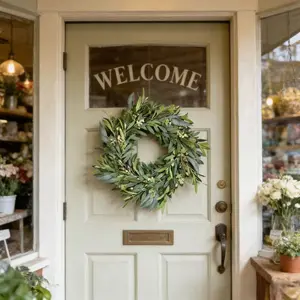 Boho Olive Branch Wreath with Purple Berries & Eucalyptus Greenery, UV Resistant Artificial Spring Wreath for Front Door Wall Table Bedroom Decor, Ideal for Easter St. Patrick's Day Mother's Day & Holiday Party Decoration