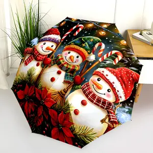 1 PC Automatic Folding Umbrella - Snowmen with Candy Canes Christmas Circle Pattern, Portable & Foldable Design with 8 Ribs, Merry Christmas Pattern,Casual Outdoor Accessory Halloween and Christmas Birthday Gifts. F00126