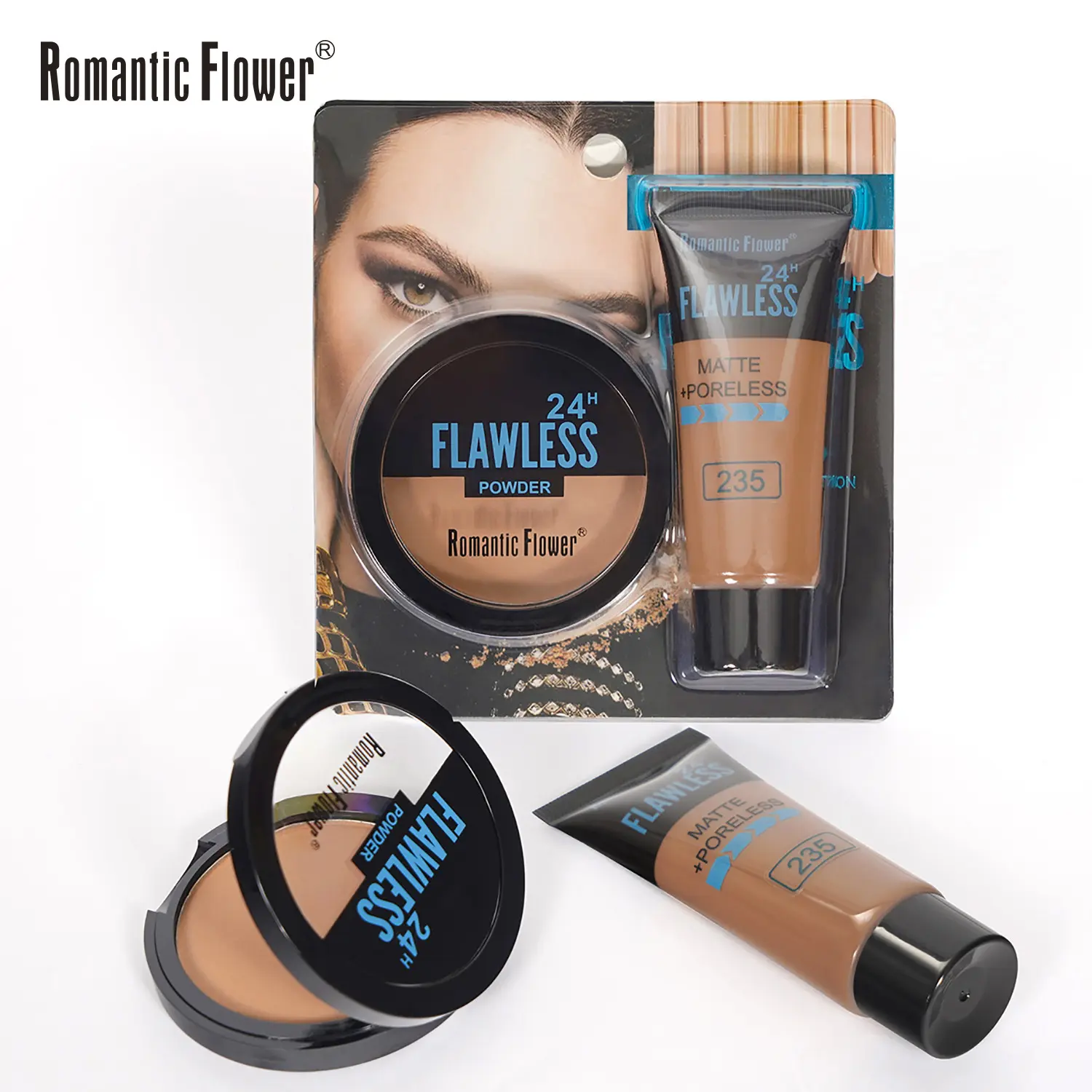 It includes everything from two-in-one cream and powder foundation, concealer for dark skin tones, face makeup, and cosmetics.