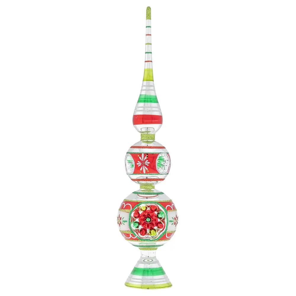 13" Holiday Splendor Finial Stand with Glass Reflectors, Traditional Festive Decor Ornaments for Home Festive Decorations