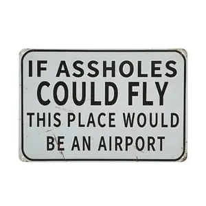"If Aholes Could Fly, This Place Would Be an Airport" Vintage Metal Sign |   12x8 Inch Rustic Wall Art for Garage, Home Bar & Man Cave |   Retro 2D Flat Tin Decor with Pre-Drilled Holes, Easy to Hang |   Sarcastic Gag Gift for Humor Lovers**