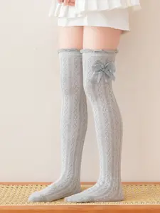 Girls' Long Tube Socks with Bowknot Cutout, Breathable Knee-High Socks for Kids, Mosquito-Proof School Casual Party Socks, Kneesocks