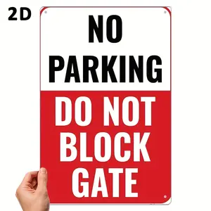 2D Flat  Iron Parking Sign - "No Parking, Do Not Block Gate" with Red  White Color, 8x12 Inch, Durable Aluminum Plate for Home, Garage, or Business, Gate Control SignBold Lettering SignDurable Sign Material, Parking Signs, Room Decor