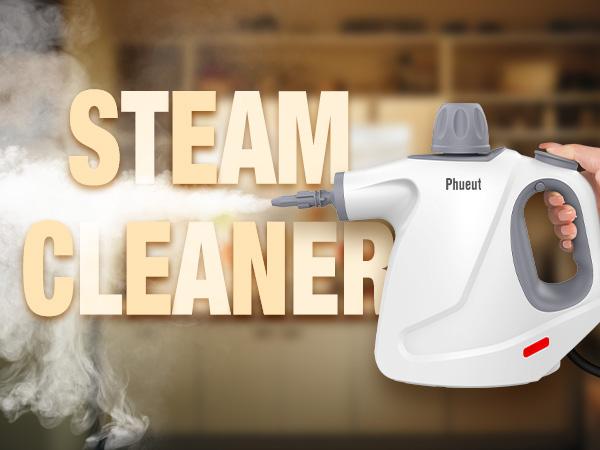 Phueut 1250W Pressurized Steam Cleaner with 11-Piece Accessories 360-Degree Angle for Floor Grout Tile Grease Multipurpose Home Cleaning Tool 15.2OZ Water Tank Capacity