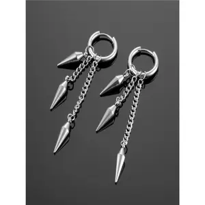 Gothic Punk Rock Style Conical Pendant Statement Earrings, Unisex Stainless Steel Hoop Accessories, Perfect for Daily Wear & Party Holidays