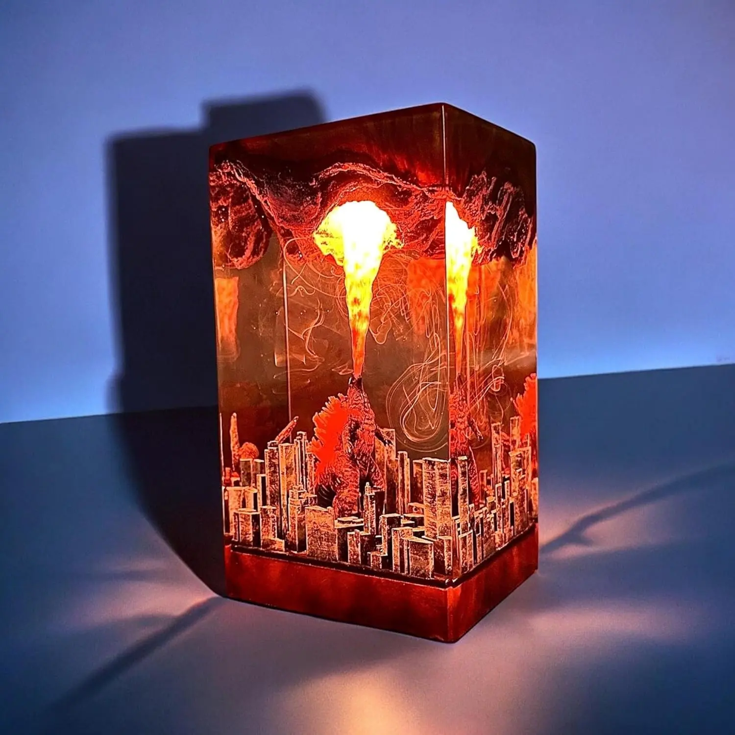 Handmade Godzilla Atomic Breath Resin Desk Lamp with 3D LED Bulbs - Eco-Friendly, Durable, Energy-Efficient Indoor Movie-Inspired City Diorama, Unique Gift for Fans (Birthday, Housewarming), Christmas Festive Decor, Home Gaming Room Accent