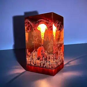 Handmade Godzilla Atomic Breath resin lamp, 3D LED night light inspired by movies; city diorama desk decor; unique gift for him—fans and collectors; suitable for Christmas, birthdays, and Valentine’s Day; home office bedroom gaming room decor; TikTok Shop