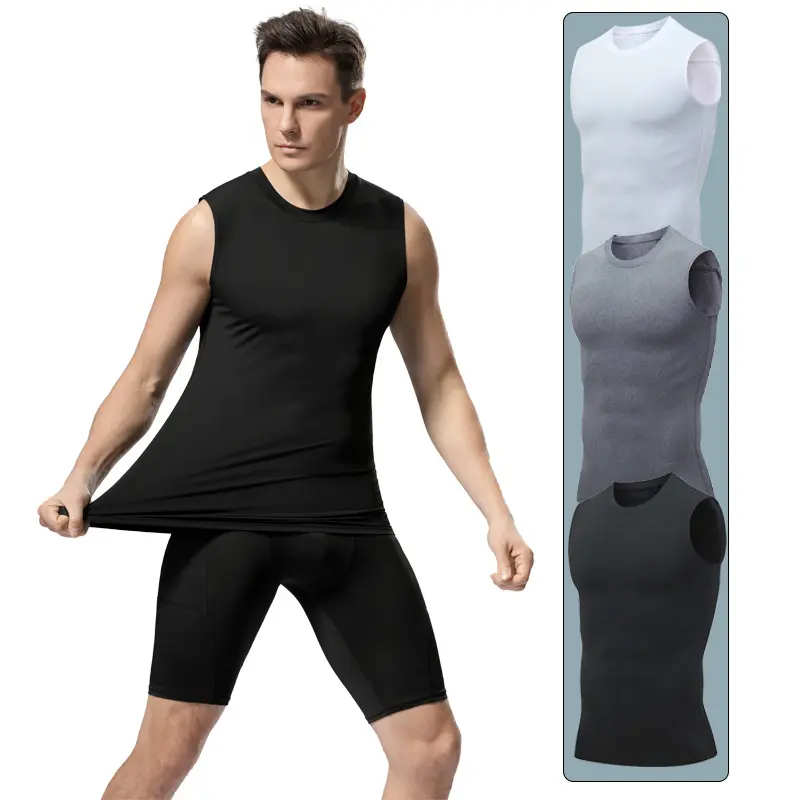 Men's short-sleeved sports fitness basketball running track and field high-elastic quick-drying compression moisture-absorbing vest bottoming shirt