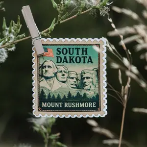 Mount Rushmore South Dakota Stamp Sticker Vintage Americana Lithograph Souvenir Collectible