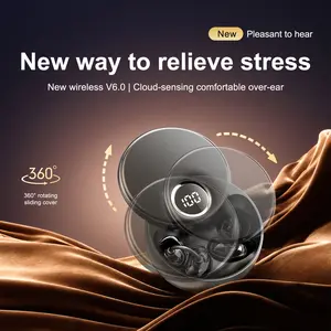 Wireless Ear Clip Headphones, Open Ear Sleep Earbuds with 360° Rotating Charging Case, Comfortable Over-Ear for Sports Work, Digital Display Bluetooth 6.0
