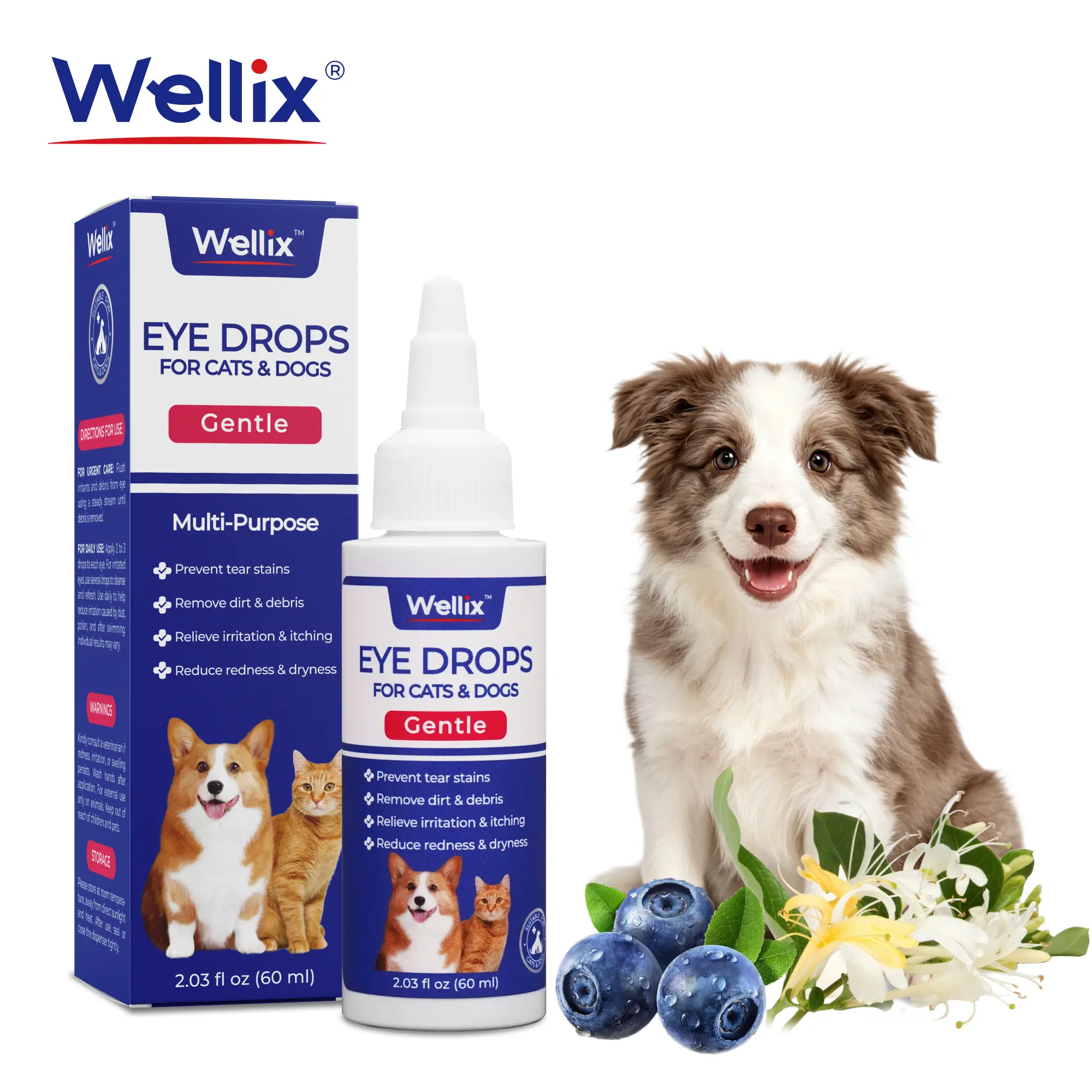 Wellix PET Dog Eye Drops, Eye Drops for Dogs&Cats, Dog Eye Infection Treatment to Soothe Eye Allergy, Soothe Dry Eyes Pink Eyes, Dog Tear Stain Cleaner-60ml