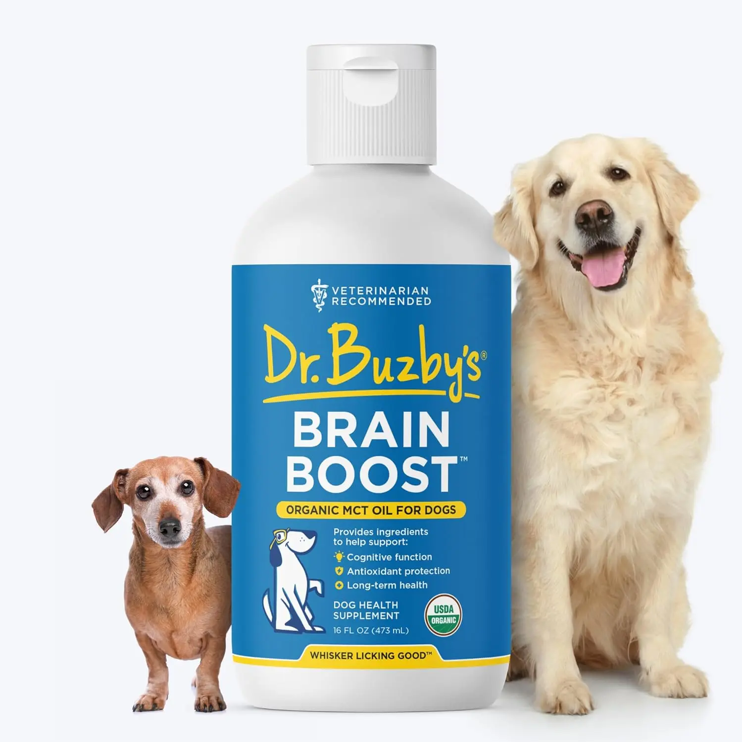 Senior Dog Brain Supplement | Dr. Buzby's Brain Boost Organic MCT Oil | Vet-Developed Cognitive Support for Aging Dogs | USDA Organic | 16 fl oz