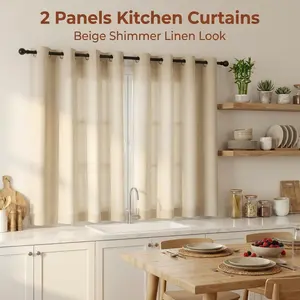 Cozy Curtain 2 Panels 52x63inch Semi-Transparent Kitchen Curtain. The fabric is made of cationic two-color yarn, with silver thread interlacing. It features an iron ring design. Installation is simple, and it is stylish and upscale. L18
