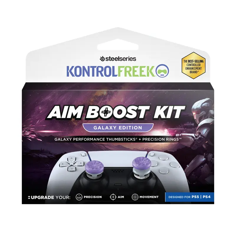 KontrolFreek Galaxy Edition Aim Boost Kit - Ergonomically Designed Console Accessories for PS5 | PS4, 3-Strength Resistance Battle Gear, Performance Soft Thumbsticks, Mixed-Height Precision Rings, Shock-Absorption Thumb Grips to Improve Control