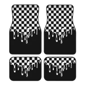 4 Piece Checkerboard Car Floor Mats, Easy Clean, Front and Rear Seat Protector, Universal Fit for Jeep, Bmw, Tesla, Etc