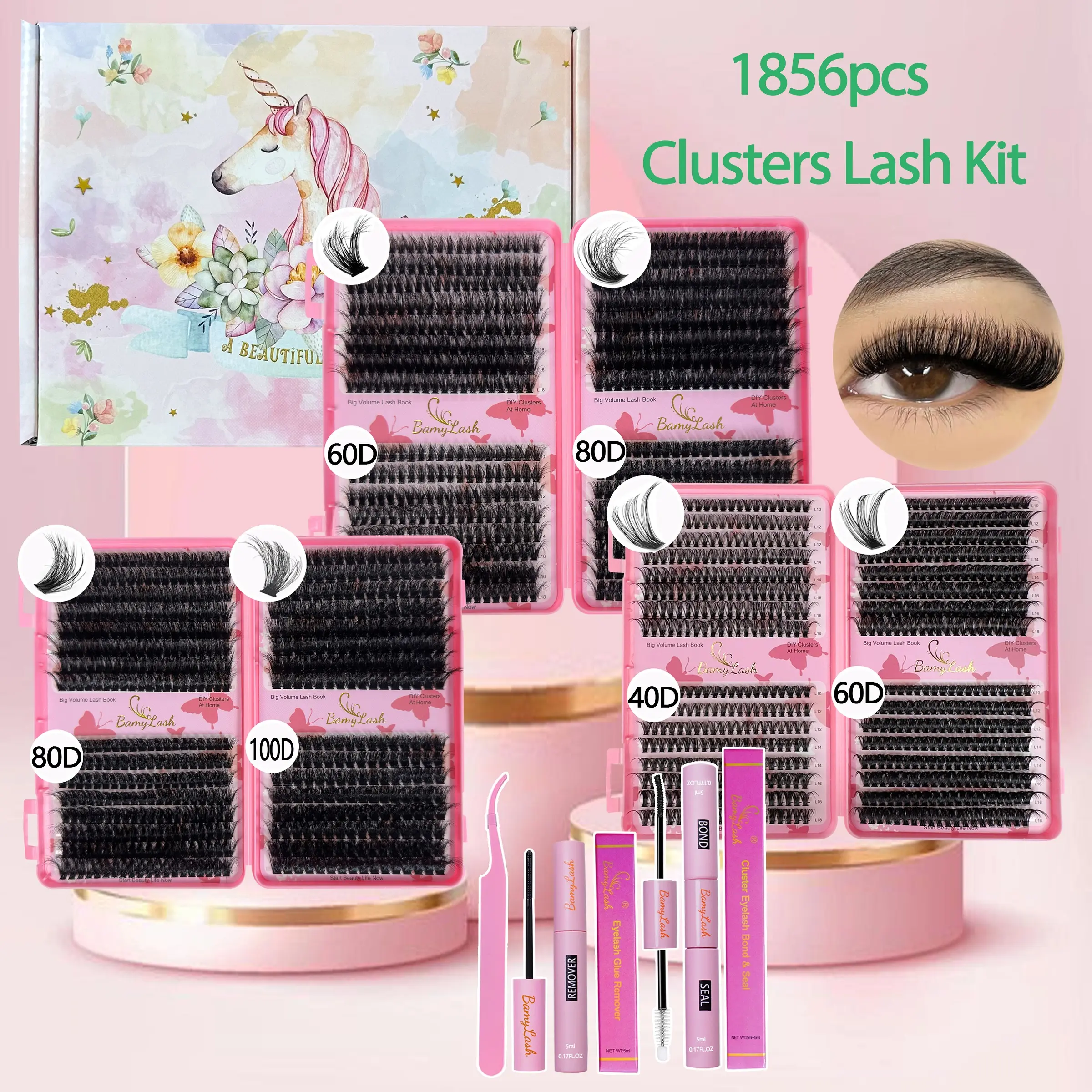 3 Boxes DIY Eyelash Extension Kits (8-18mm),D Curl Eyelash Extension Kit With Adhesive And Seal,As Well As Eyelash Applicator Tool,Volume full style for dramatic style lash extension,Eye Make up use lash extension kit, Lash Cluster Kit, DIY Lash Clusters