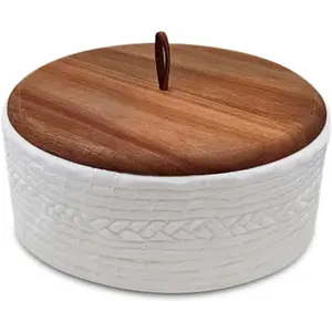 8.5 Inch Wood and Ceramic Tortilla Warmer with Lid - Bread Warmer Pancake Holder Roti Box