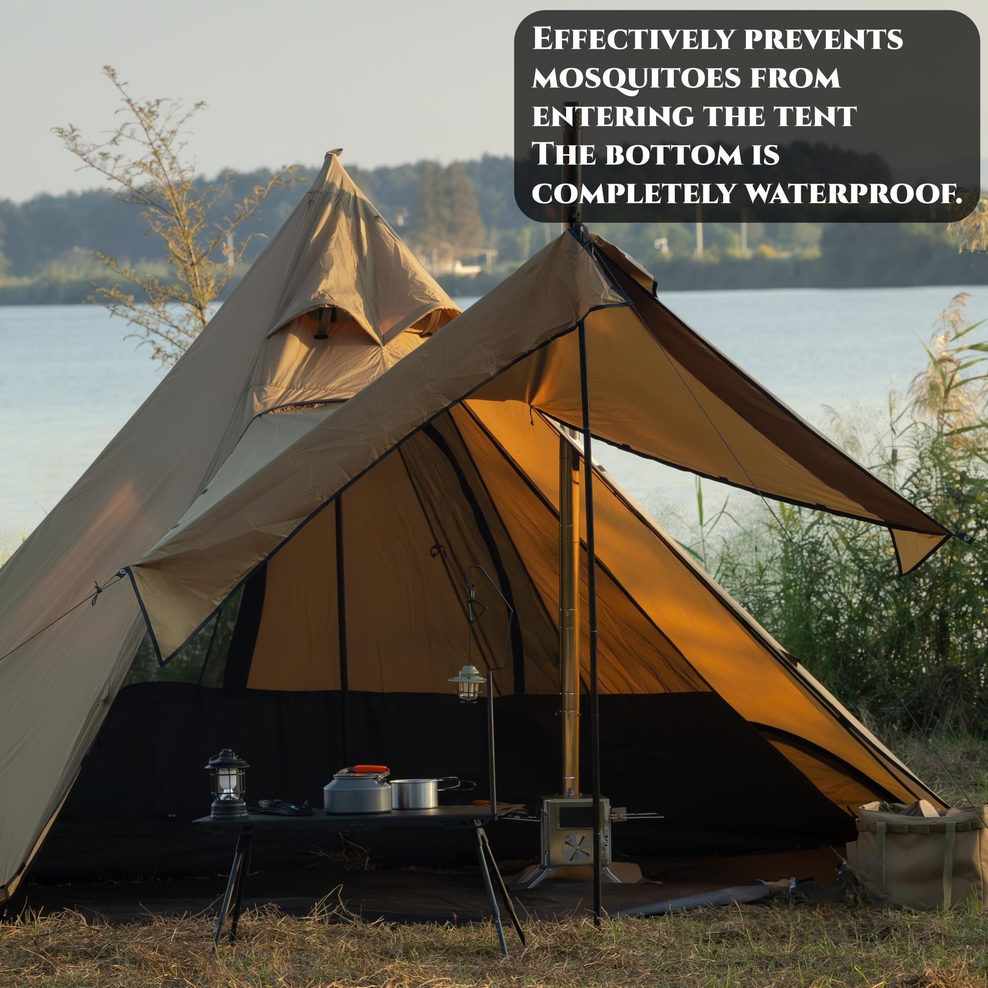 2-Person Tipi Shape Oxford Dandelion Shell Inner Tent, All-Seasons Insert with 3000mm Waterproof Bath Floor, Foldable Lightweight Wear-Resistant Windproof Insect-Proof Removable Washable for Hiking Light Outdoor Trips