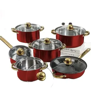 12 Piece Cookware Set Nonstick Pots and Pans Home Kitchen Cooking Non Stick, Red