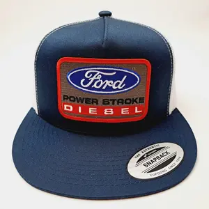Ford Diesel Flat Bill Trucker Cap Embroidered Patch Mesh Snapback Blue & White