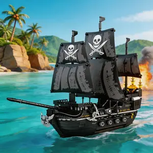 1074pcs Vintage Pirate Ship Building Blocks Toy, Educational Construction Set, Fun Kids Playset, Durable Plastic Parts