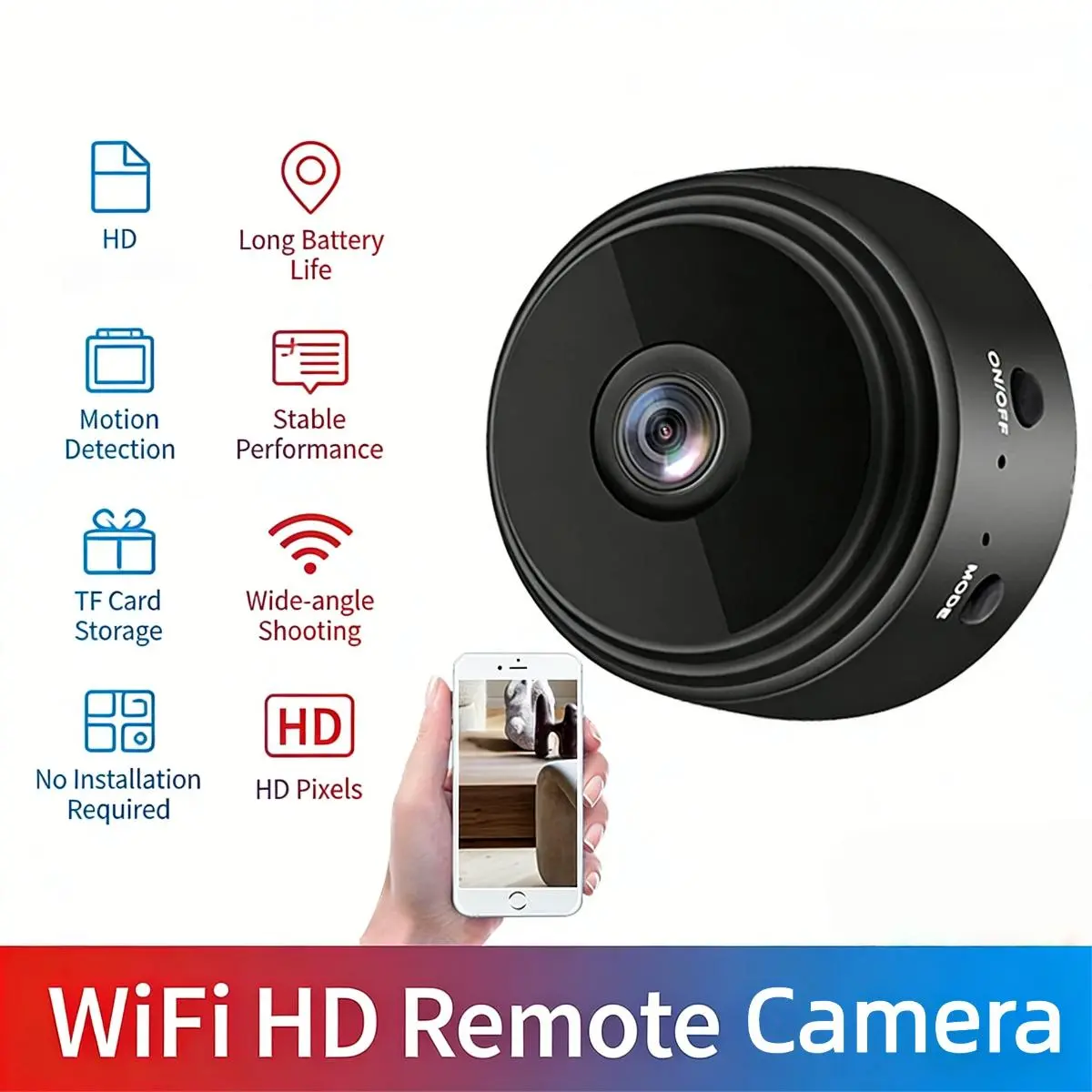 Mini WiFi Security Camera with Audio & Lens, 1080P HD Wireless Indoor Camera, Mobile App Remote View, Motion Detection, TF Card Storage, Easy Installation for Home Surveillance