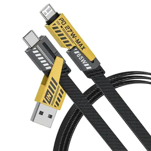 4-In-1 USB-C Charging Cable Set, PD Dual Head Type-C Fast Charger & Data Sync, Flat Braided Wire, Compatible with Laptop iPhone iPad Macbook Samsung, Super Fast Charging, USB Powered Cable