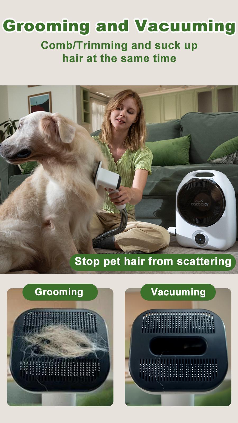 【Buy 1 Get 1 Free Gift】Catboxy Nova P1 5-in-1 Professional Cat Stuff Dog Products Pet Grooming Kit Dry Brush Trim Vacuum Clean Quiet Efficient All-in-One Solution for Pet Hair  2-Year Warranty