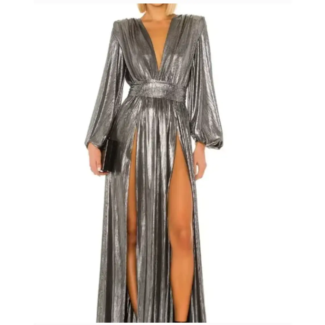 Bronx and Banco Dress Zoe Silver Gown  (belt sold separately)