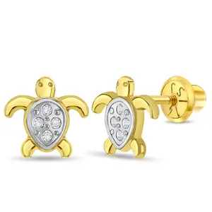 14k Gold Twinkle Turtle Kids / Children's / Girls Earrings Safety Screw Back