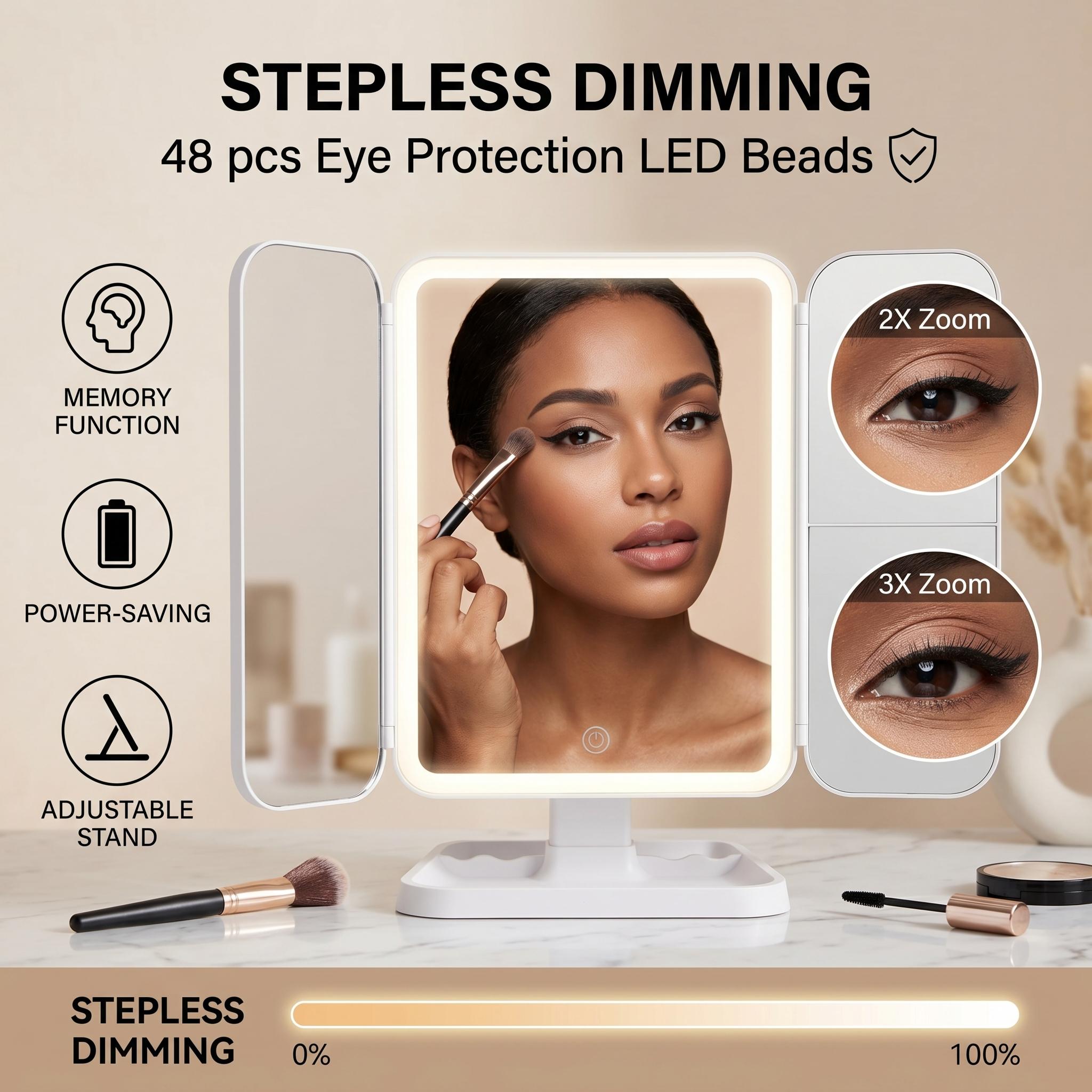 Summervibes Foldable LED Makeup Mirror, 3 Light Modes, 2X/3X HD Magnification, Touch Dimmable, 360° Rotatable, Portable Vanity Mirror, Exquisite Gift Box, Ideal Gift for mom and girlfriend