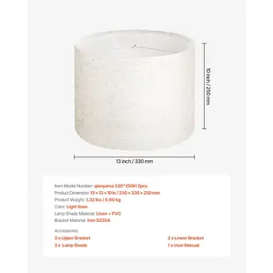 VEVOR Drum Lamp Shade 2 Set, 13 in Topx 13 in Bottomx 10 in High, Medium Drum Linen Lampshade, Replacement Lamp Shade for Table Lamps Floor Lamps Pendant Lights, Easy Assembly Required (Light Linen)
