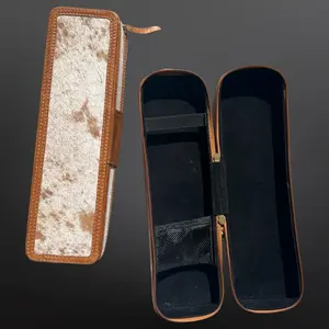 Genuine Leather Cowhide Curling Iron Organizer Box - 14" Home Storage Case with Elastic Closure, Felt-Lined Interior for Curling Iron Wand