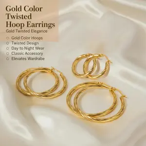 These stylish gold twisted hoop earrings are a classic, versatile accessory that effortlessly elevates your wardrobe, perfectly complementing any look—from day to night.
