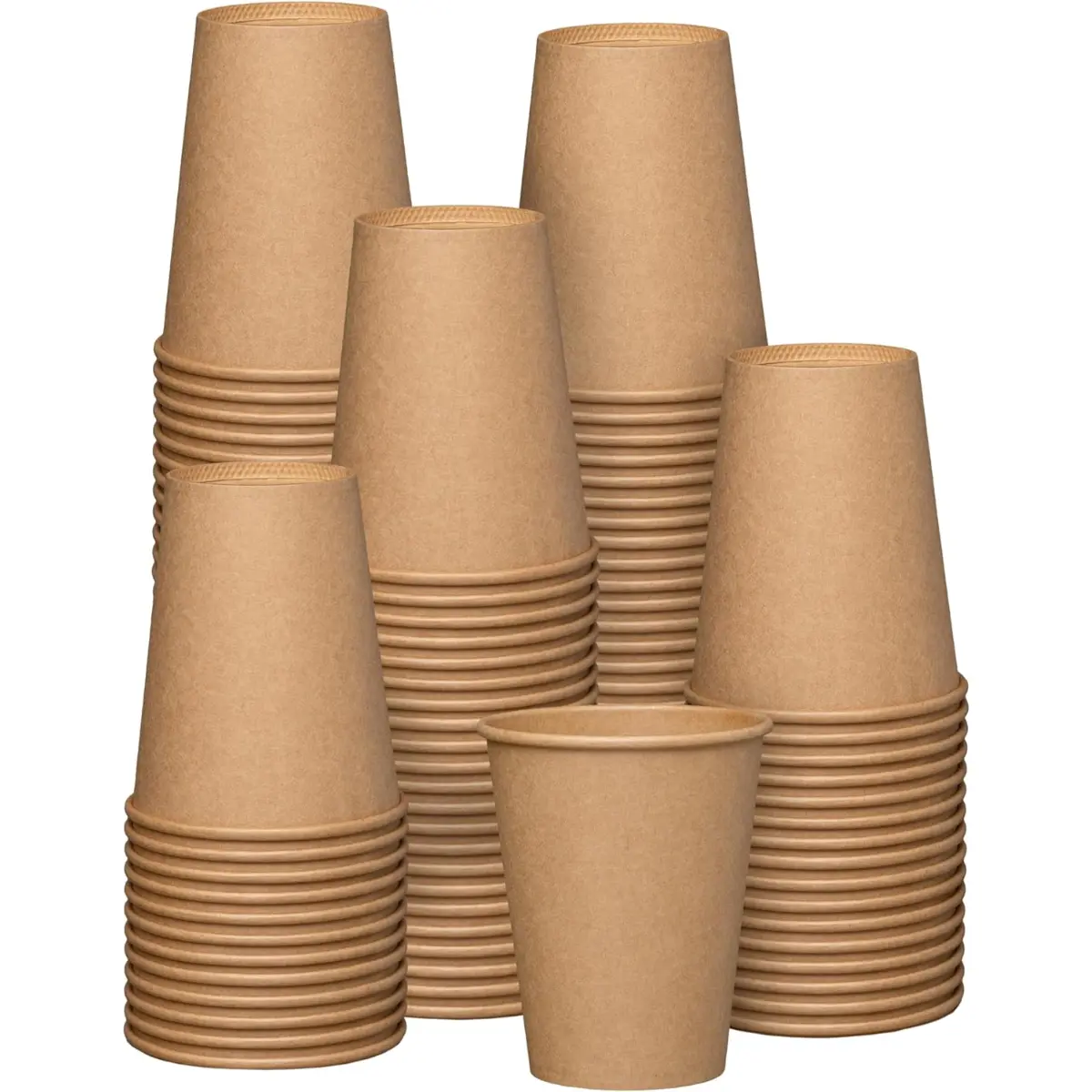 100 Pack 12oz Kraft Paper Cups, Unbleached Disposable Paper Coffee Cups, Thickened Hot/Cold Beverage Drinking Cup for Party, Home, Cafes