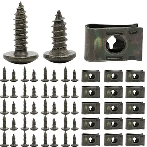 Automotive U Tape Clip Fastener Kit, 50Pcs#10 x 1/2" Self-Tapping Screw +50Pcs#10 x 5/8" Self-Tapping Screw +100Pcs U Tape Clips,Metal Body Shell Panel Plate Bracket Fastener