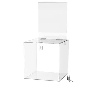 10" Locking Ballot Box with Removable Header 8.5" x 11" Sign Holder Clear Acrylic Cube Donation Bin by 321 Plastics