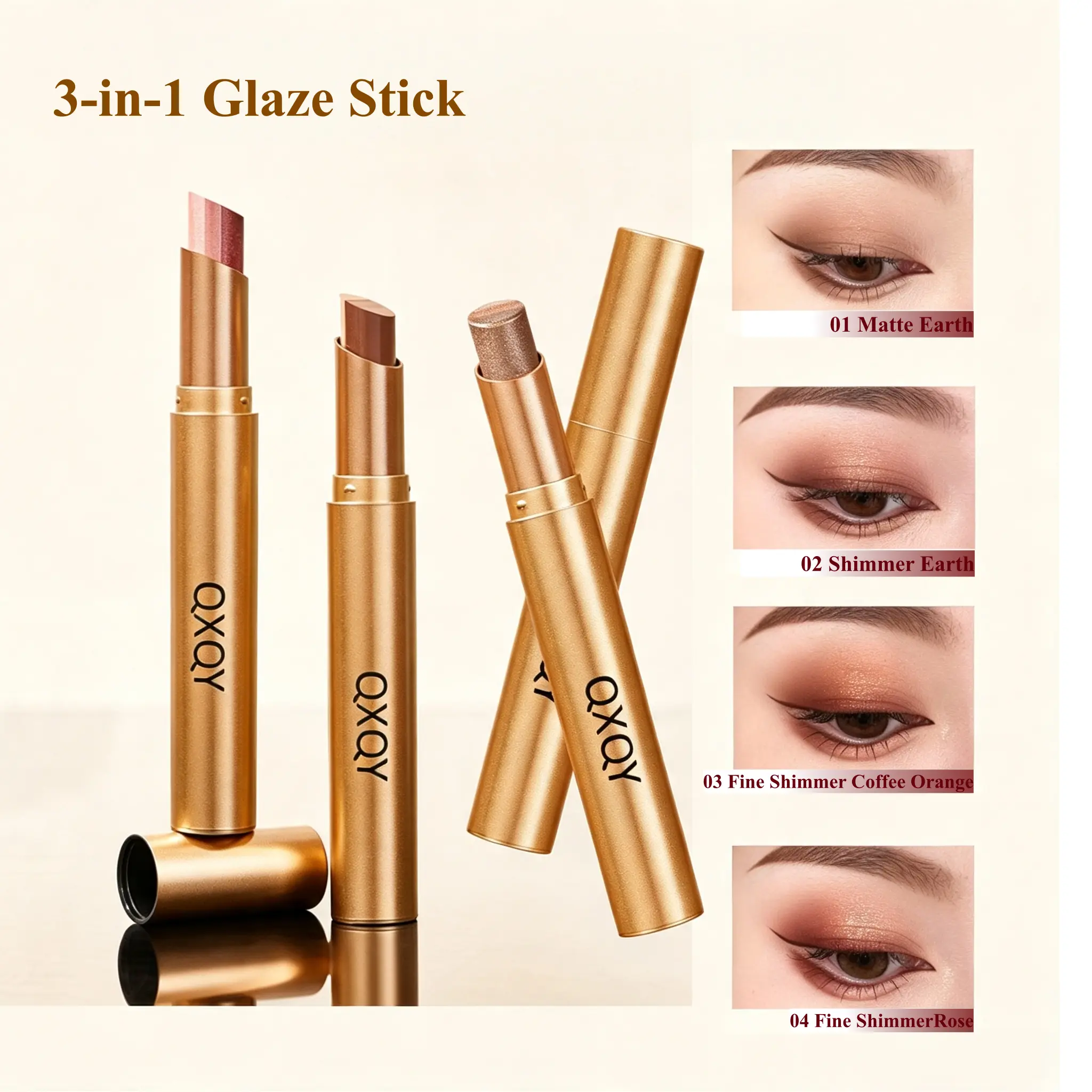 Buy 1 get 3 free --3 Color Eyeshadow Stick，New Long Lasting & Waterproof Creamy Eye Shadow，Portable Glitter shadow for Women，Smudge-Proof Long Lasting，Shimmer shadow for Day and Night