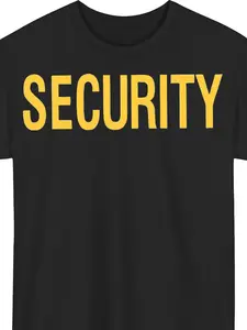 Men's Bold Yellow Security Print T-Shirt - Lightweight Crew Neck Short Sleeve Tee with Relaxed Fit, Casual Summer & Casual Attire, Machine Washable Graphic Shirt