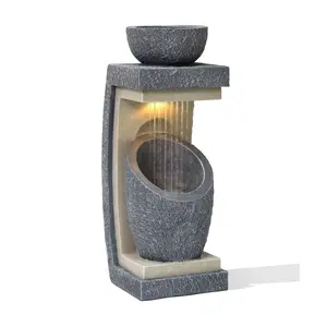LuxenHome Gray Resin Column and Bowl Sculptureountain