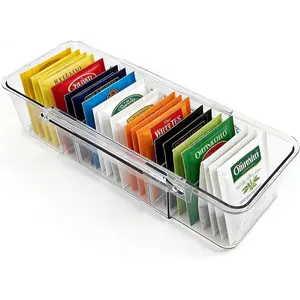1 Pack Expandable Clear Acrylic Tea Bag Holder Organizer Boxes Storage Bins, Kitchen Utensils for Sugar Packet Coffee Condiment, Fit for Drawer Cabinet Countertop Pantry
