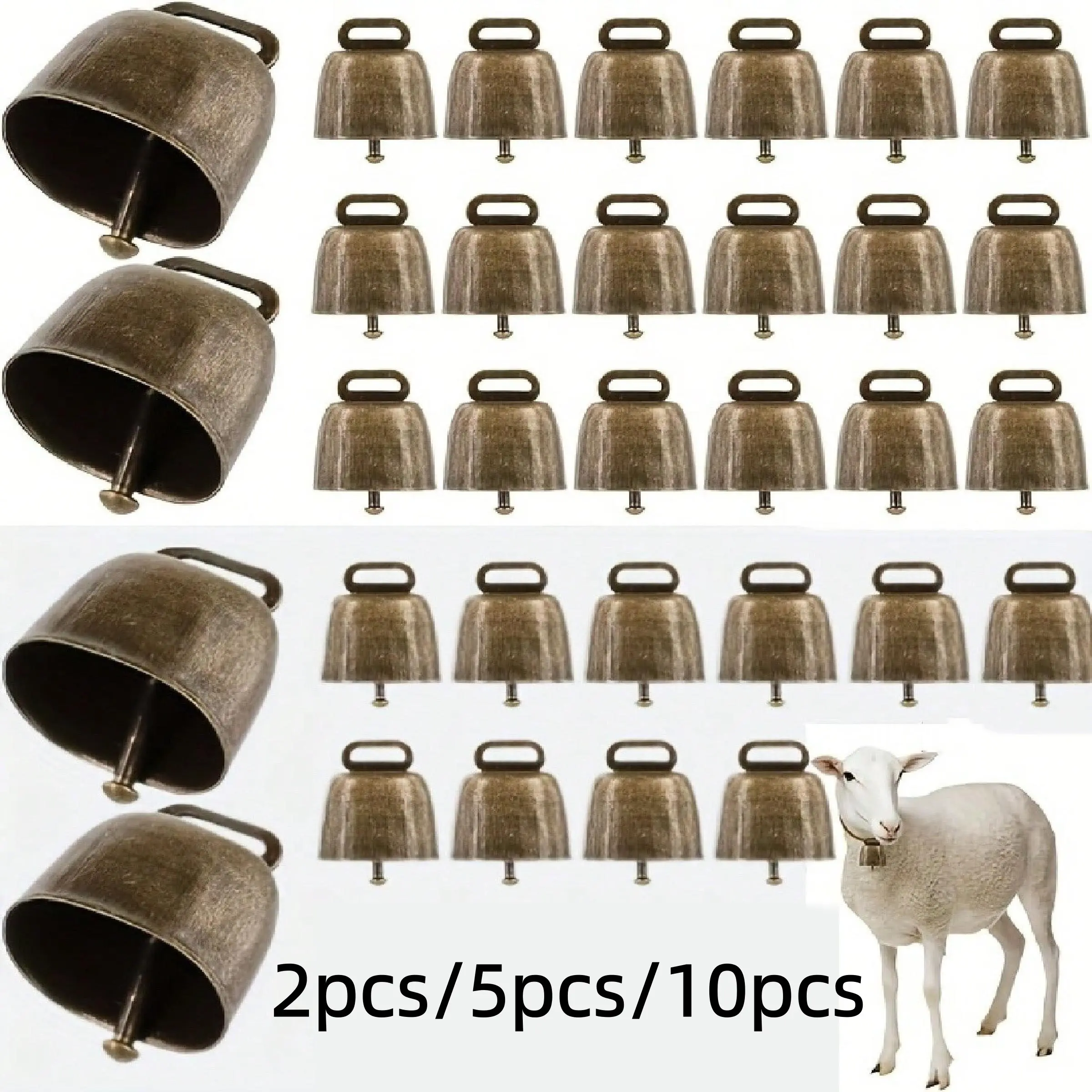 10pcs Heavy-Duty Copper/brass Cow Bells, Loud Vintage Farm Bells, Durable Metal Jingles, Ideal for Cows, Horses, Sheep, Goats, Pigs