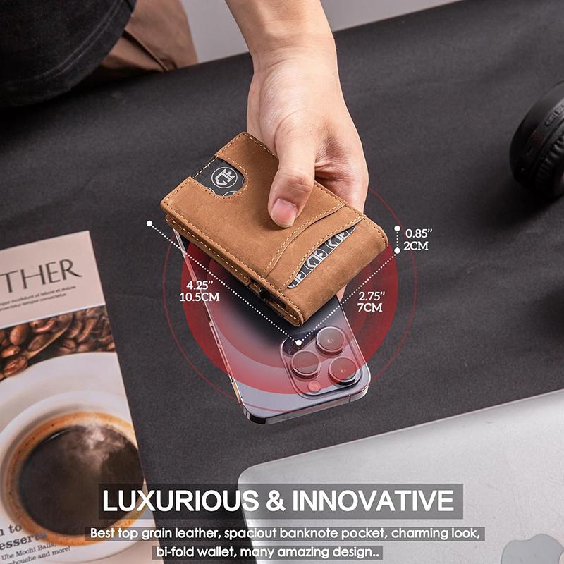Airtag Credit Card Holder Bifold Slim Minimalist Pop up Wallet RFID Blocking Magnetic Wallet for Men